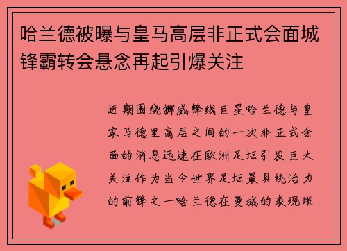 哈兰德被曝与皇马高层非正式会面城锋霸转会悬念再起引爆关注